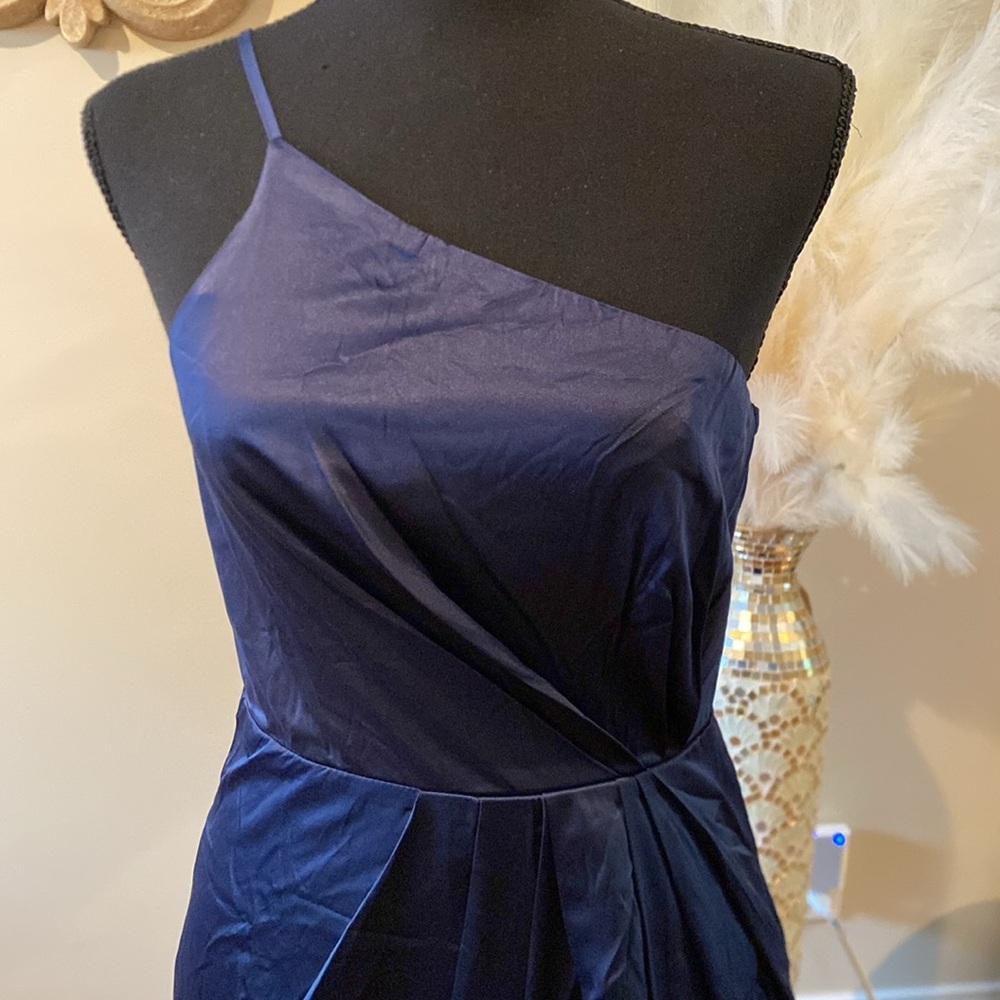 Lulu's Navy Blue One-Shoulder Cocktail Gown - Picture 5 of 6